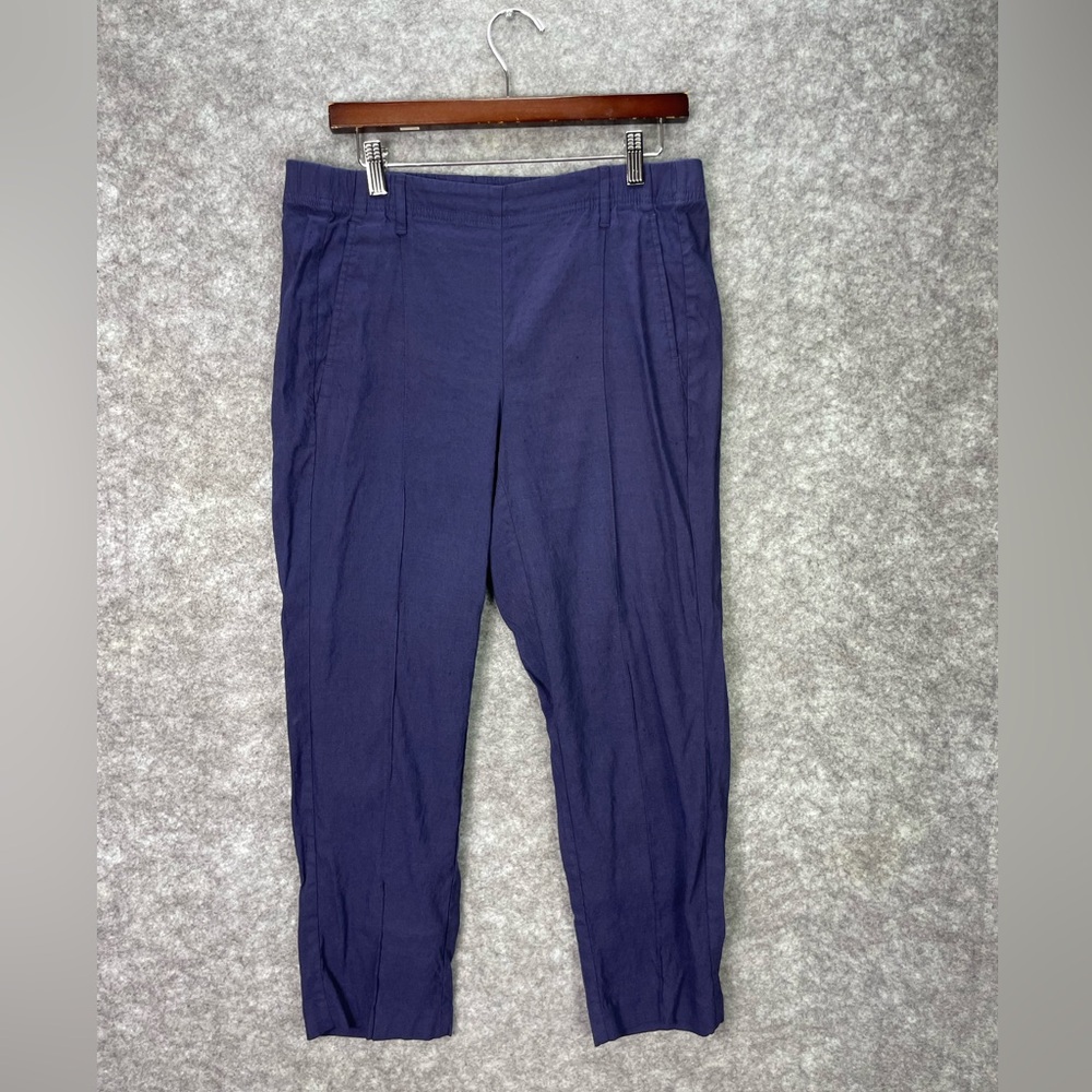 J Jill Linen Stretch Pants Womens Medium Blue Ankle Tapered Elastic Waist Casual